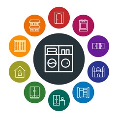 buildings, furniture, housekeeping Infographic Colorful outline Icons Set. Contains such Icons as  white, wardrobe,  clothing,  cooking,  furniture,  wardrobe and more. Fully Editable. Pixel Perfect