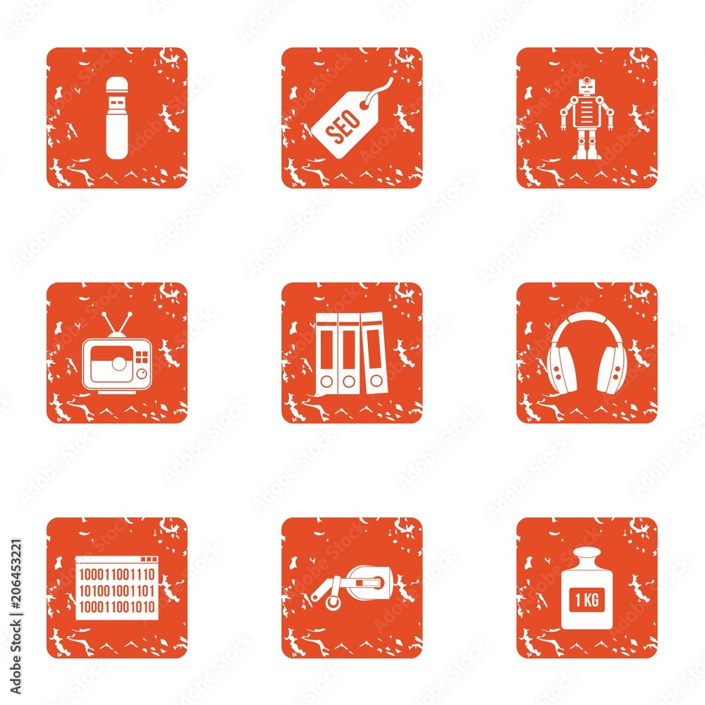 Poster host icons set. grunge set of 9 host vector icons for web isolated on white background