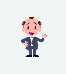Old businessman waving, happy.