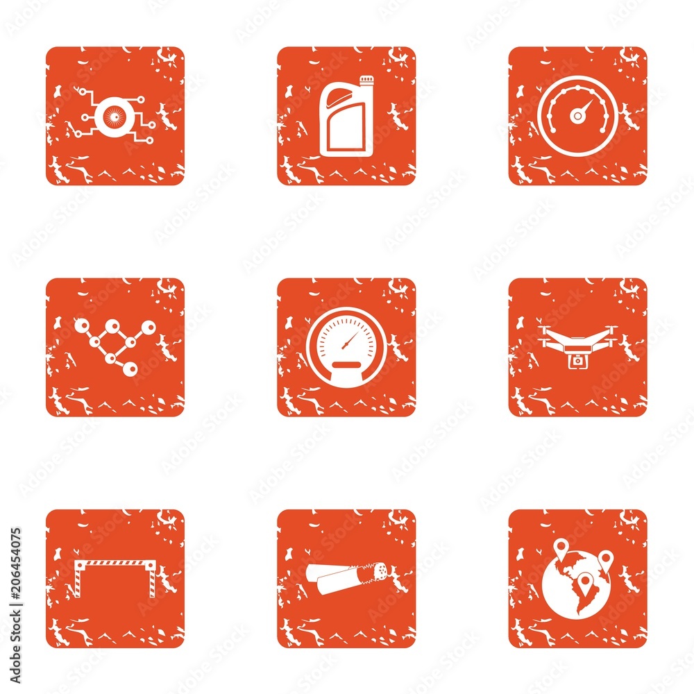 Poster travel speed icons set. grunge set of 9 travel speed vector icons for web isolated on white backgrou
