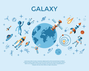 Obraz premium Digital vector line icons set space and rockets
