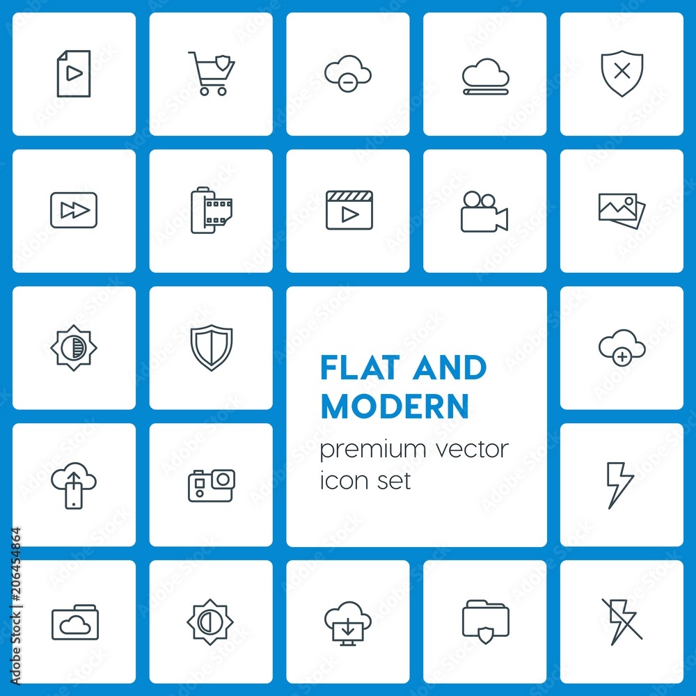 Aufkleber modern simple set of cloud and networking, security, video, photos vector outline icons. contains su