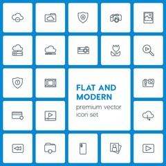Modern Simple Set of cloud and networking, security, video, photos Vector outline Icons. Contains such Icons as  adult,  cloud,  blue, video and more on dark background. Fully Editable. Pixel Perfect