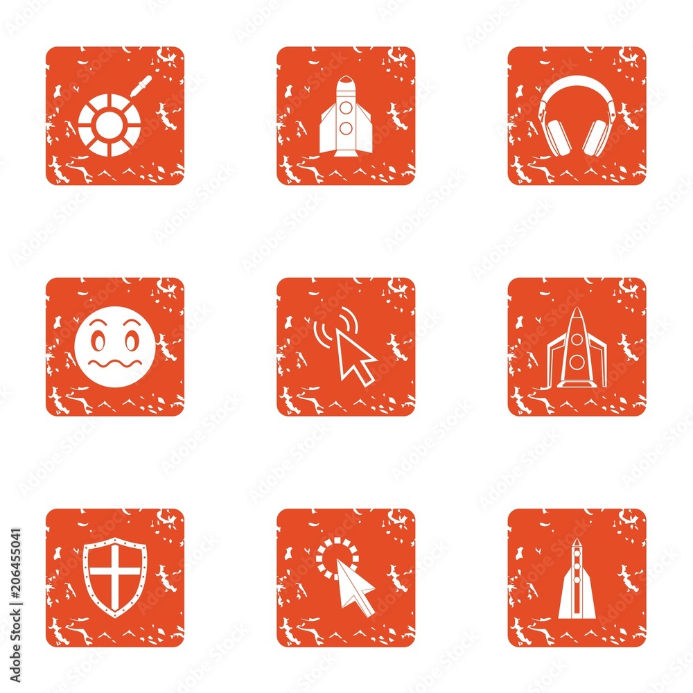 Poster rocket child icons set. grunge set of 9 rocket child vector icons for web isolated on white backgrou