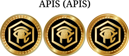 Naklejka premium Set of physical golden coin APIS (APIS)