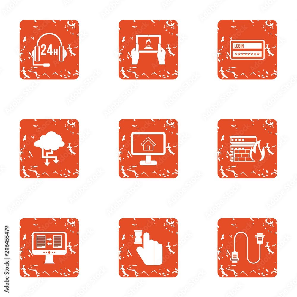 Poster communication delivery icons set. grunge set of 9 communication delivery vector icons for web isolat