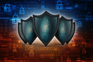3d illustration Security concept - shield on digital code background