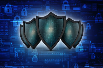Fototapeta premium 3d illustration Security concept - shield on digital code background