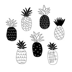 Set of black and white abstract pineapples
