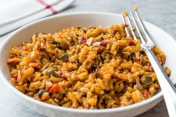 Homemade Spanish Paella with Vegetables / Pilav or Pilaf