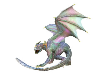 3D Rendering Fantasy Dragon on White