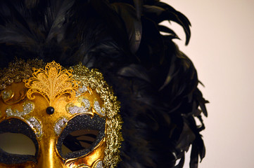 Italian masquerade Venetian feathered mask - 206457245