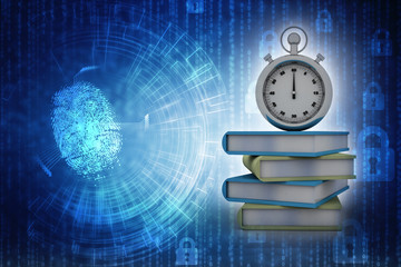 3d rendering groups od book with stopwatch