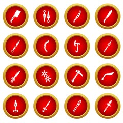 Steel arms items icons set. Simple illustration of 16 steel arms items vector icons for web