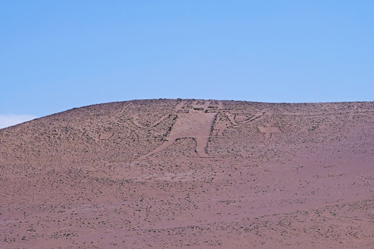 Giant Of The Atacama, Gigante De Tarapaca, large petroglyph on a rocky outcrop in the Atacama Desert, Tarapaca Region, northern Chile, South America
