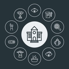 education, kids and toys Infographic Circle outline Icons Set. Contains such Icons as  boy, chair,  bath,  sport, education, video,  child,  bottle,  day,  baby and more. Fully Editable. Pixel Perfect