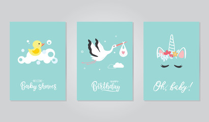 Vector illustration of a baby shower invitations set