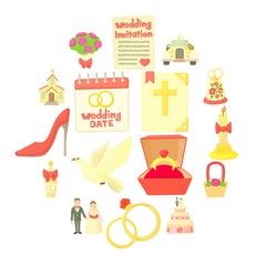 Wedding icons set. Cartoon illustration of 16 wedding vector icons for web
