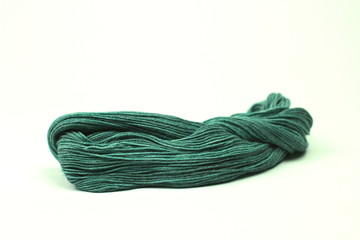Green hank of knitting yarn