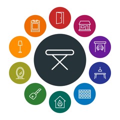 buildings, furniture, housekeeping Infographic Colorful outline Icons Set. Contains such Icons as  house,  vehicle, frame, table,  door,  dining,  dirty,  lock and more. Fully Editable. Pixel Perfect