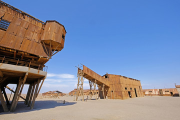 Abandoned Humberstone and Santa Laura saltpeter works factory, near Iquique, northern Chile, South...