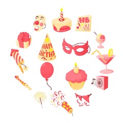 Happy birthday icons set. Cartoon illustration of 16 happy birthday vector icons for web