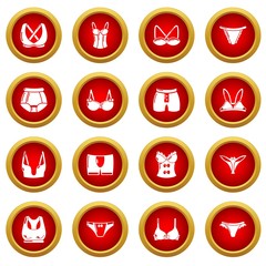 Underwear types icons set. Simple illustration of 16 underwear types vector icons for web