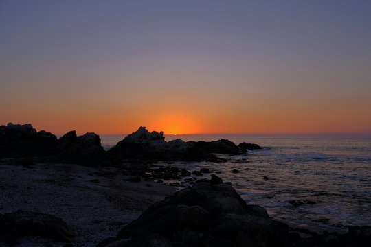 Beautiful view of the pacific coast at sunset, north of Tocopilla, Atacama Desert, northern Chile, South America