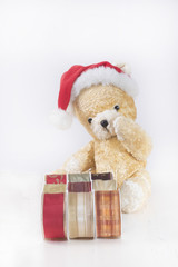Christmas teddy bear on white background