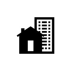 Private house and high-rise building icon