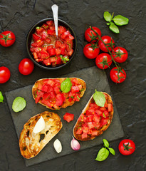 Bruschetta with tomatoes and basil.