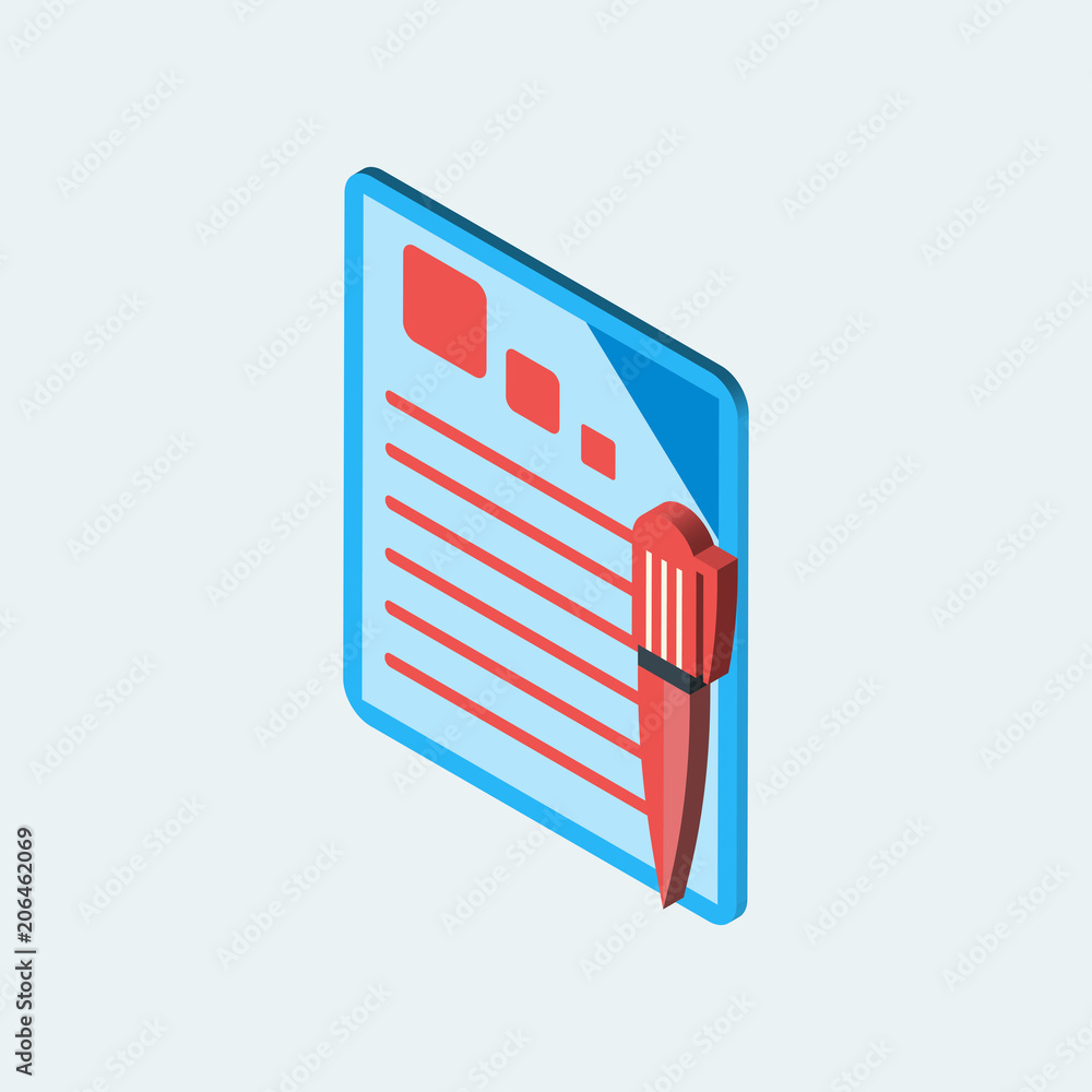 Poster contract icon vector sign and symbol isolated on white background , isometric design
