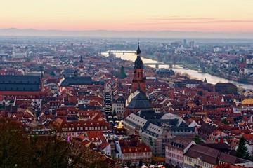 Fototapeta na wymiar Vista of the city of Heidelberg, Germany at dusk