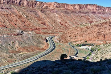 US Highway 191 through sandstone formations near Moab, Utah