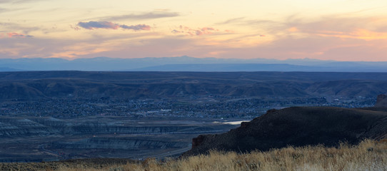 Sunset over the town of Green River, Wyoming