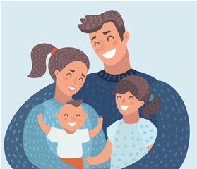 Young Family Parents With Two Kids Daughter, Son