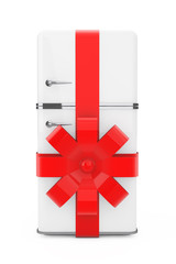 Refrigerator Gift with Red Ribbon and Bow. 3d Rendering