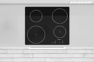 Modern Kitchen with Induction Cooktop Stove top view. 3d Rendering