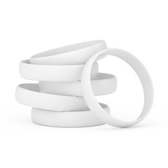 White Blank Promo Silicone or Rubber Bracelets. 3d Rendering