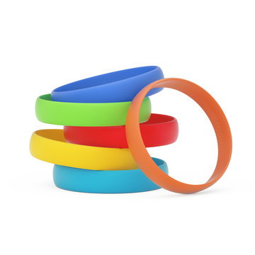 Multicolor Blank Promo Silicone or Rubber Bracelets. 3d Rendering