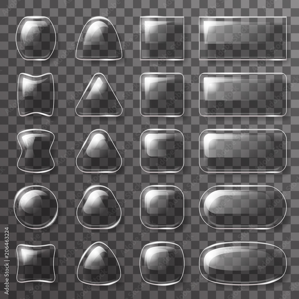 Wall mural glass plate ui buttons app icons transparent background design glossy elements vector illustration