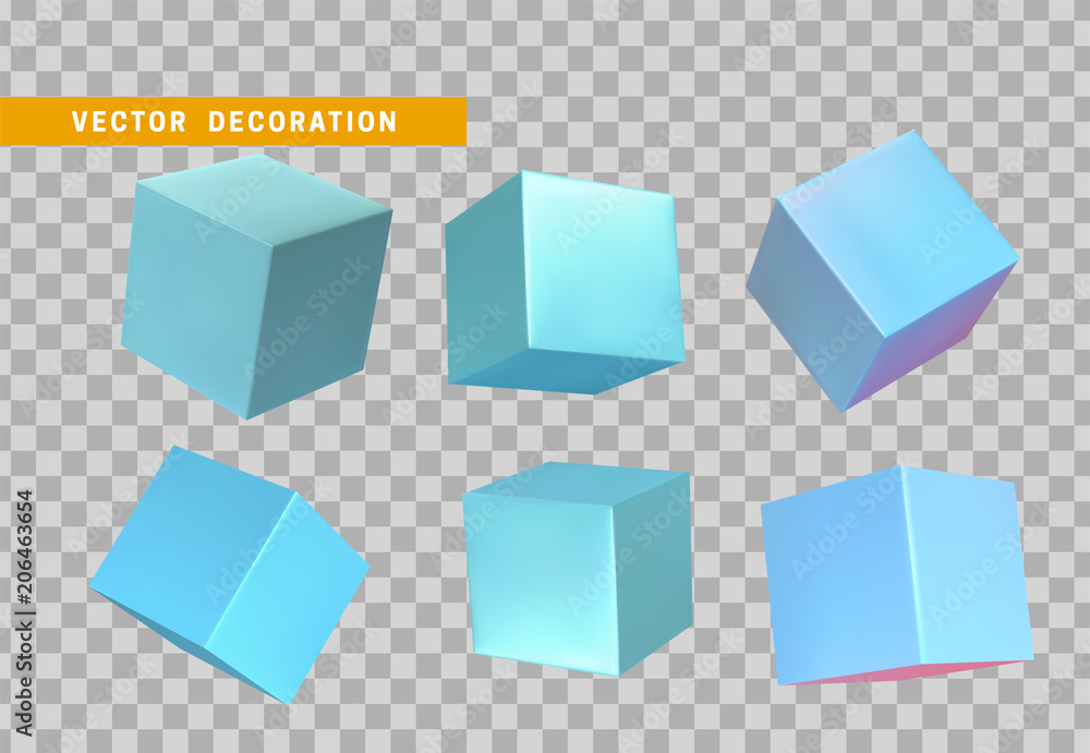Poster design element set in shape of 3d cubes blue color. square isolated with transparent background