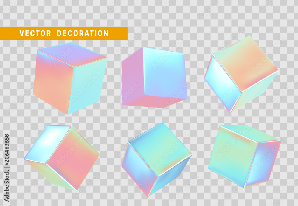 Poster design element set in shape of 3d cubes bright neon color. square isolated with transparent backgrou