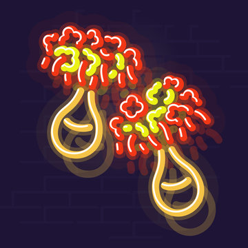 Neon uliuli. Night illuminated icon. Isolated illustration on brick wall background.