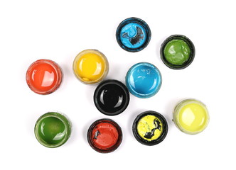 Watercolor bottle pallet and paintbrush set for painting, isolated on white background