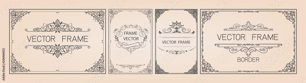 Leinwandbilder 	 Set of gold border and frame template with corner Thailand line floral for picture, Vector design decoration pattern Thai art style.frame border design is pattern