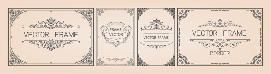 	 Set of gold border and frame template with corner Thailand line floral for picture, Vector design decoration pattern Thai art style.frame border design is pattern