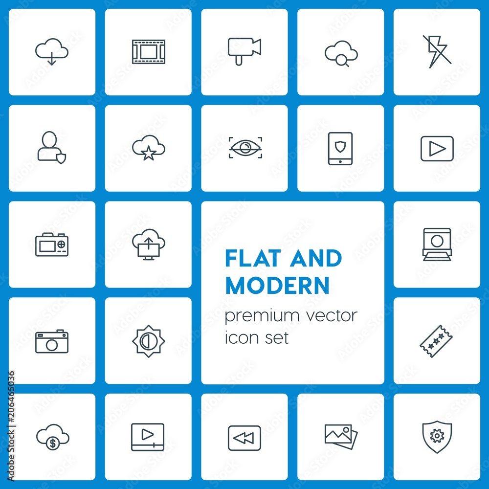 Aufkleber modern simple set of cloud and networking, security, video, photos vector outline icons. contains su