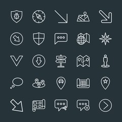 Modern Simple Set of location, arrows, chat and messenger, security Vector outline Icons. Contains such Icons as computer,  share,  road and more on dark background. Fully Editable. Pixel Perfect.