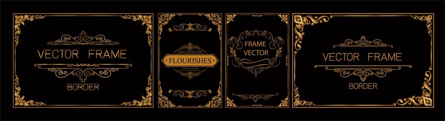 Pr	 Set of gold border and frame template with corner Thailand line floral for picture, Vector design decoration pattern Thai art style.frame border design is pattern